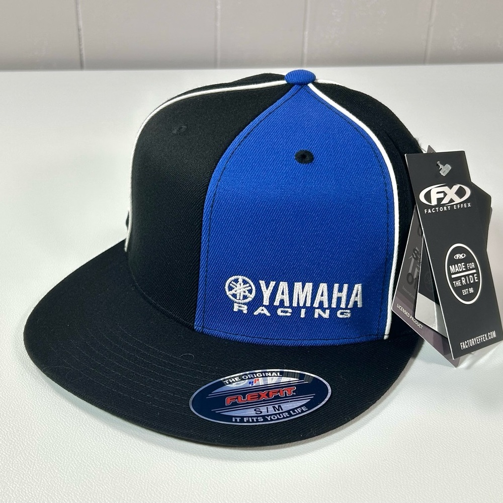 Factory Effex Yamaha Motorcycle Racing Black Blue Flex-Fit Hat Cap Adult